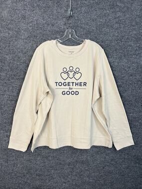 Studio Park Together For Good Womens Graphic Sweater Plus Sz 2X Beige Crew Neck